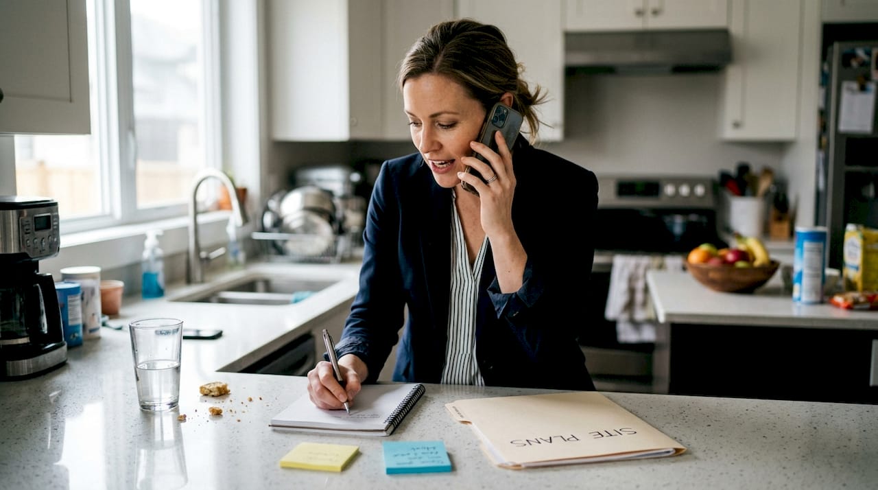 Project manager coordinating log house workflow