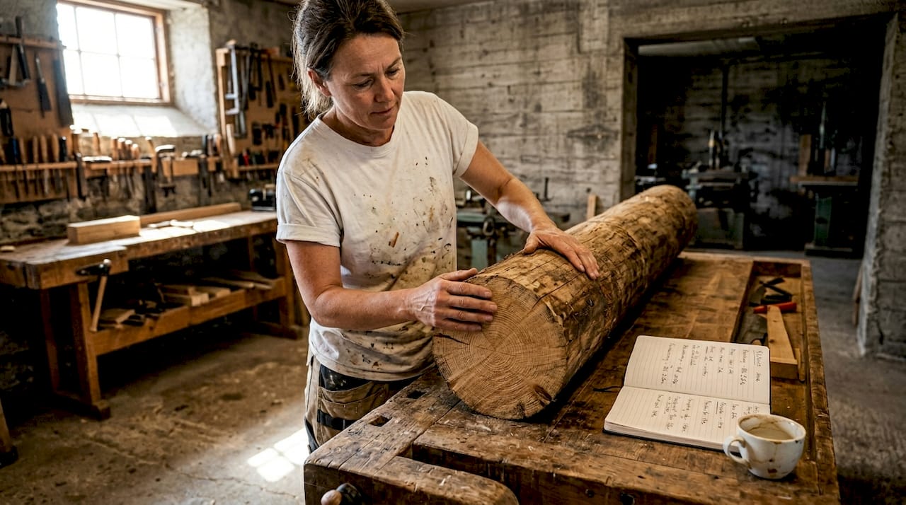 Byggmesteren tar en grundig vurdering av kvaliteten på det finske tømmeret