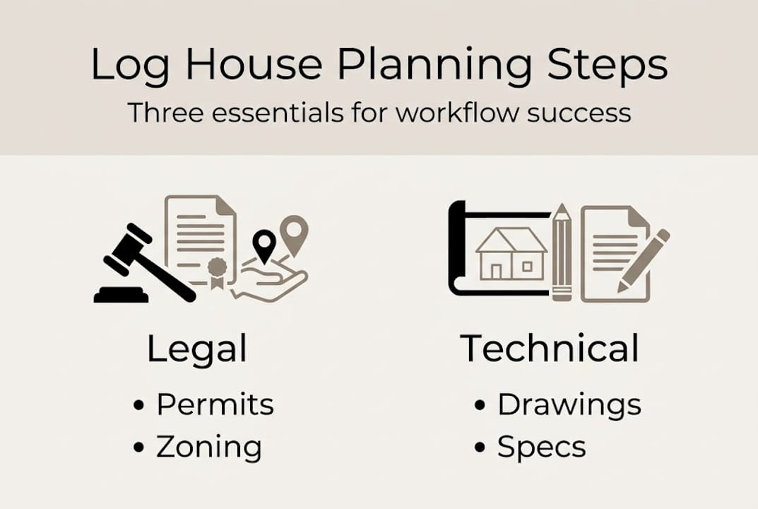 Infographic of log house planning workflow essentials