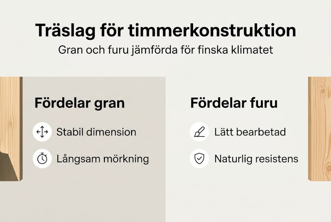 Illustration: Olika träslag för byggnation med timmer