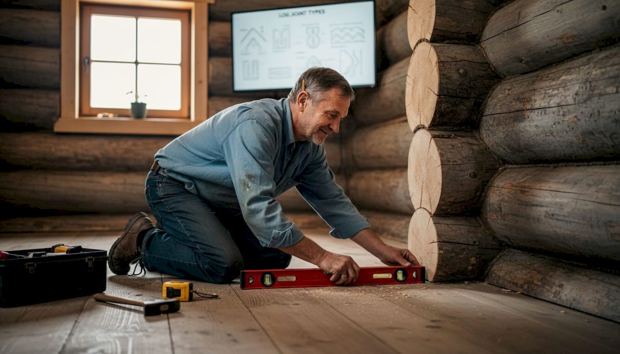 Carpenter checks log villa corner joint