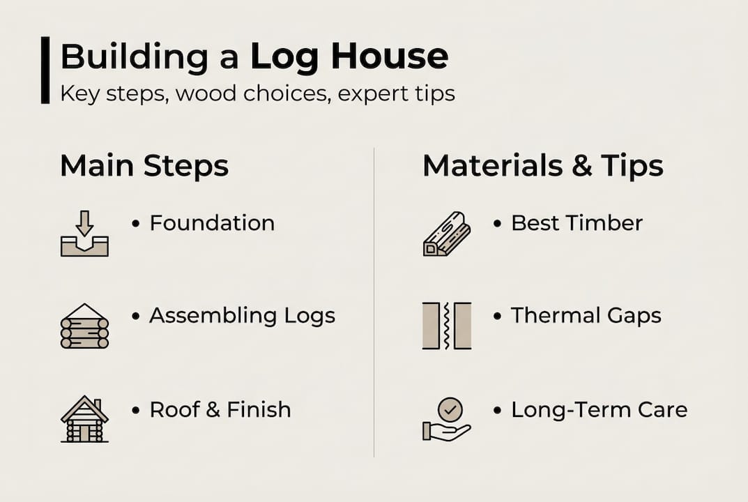 Infographic overview log house build steps and tips