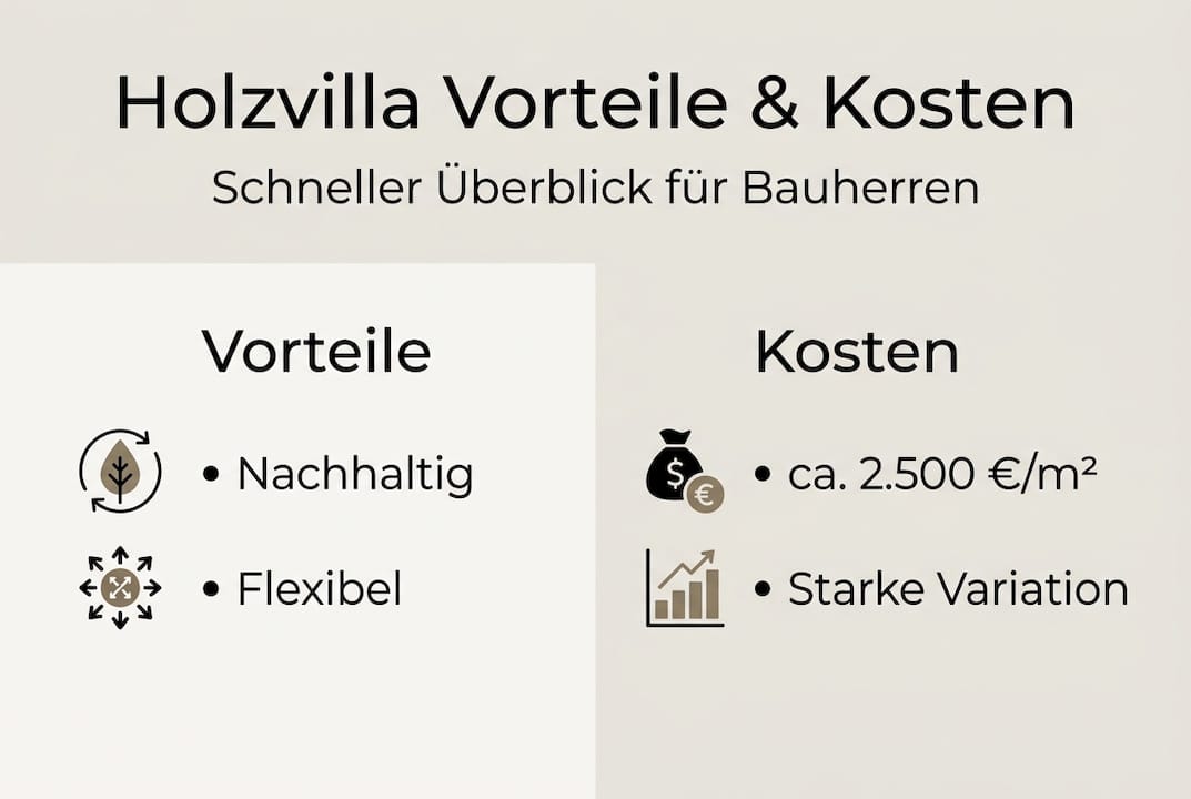 Infografik: Die wichtigsten Vorteile und Kosten einer Holzvilla auf einen Blick
