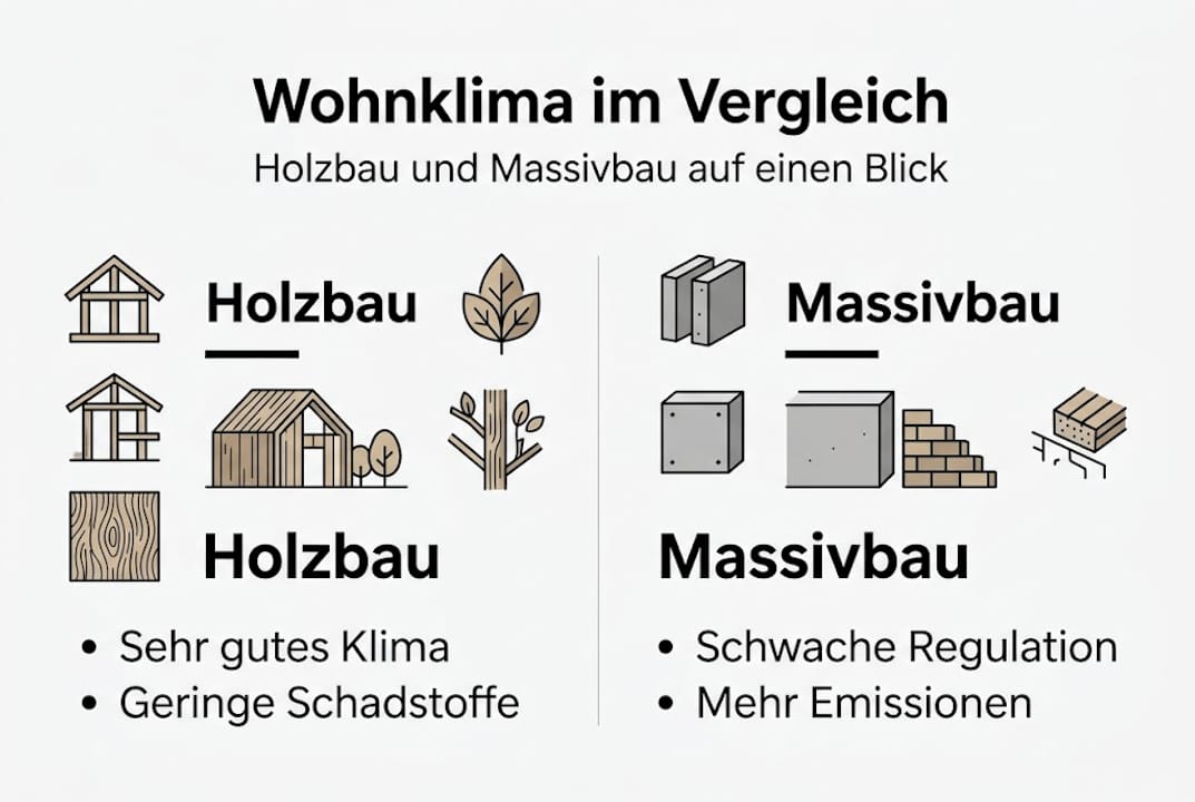 Infografik: Holzbau versus Massivbau – Ein Vergleich der Bauweisen