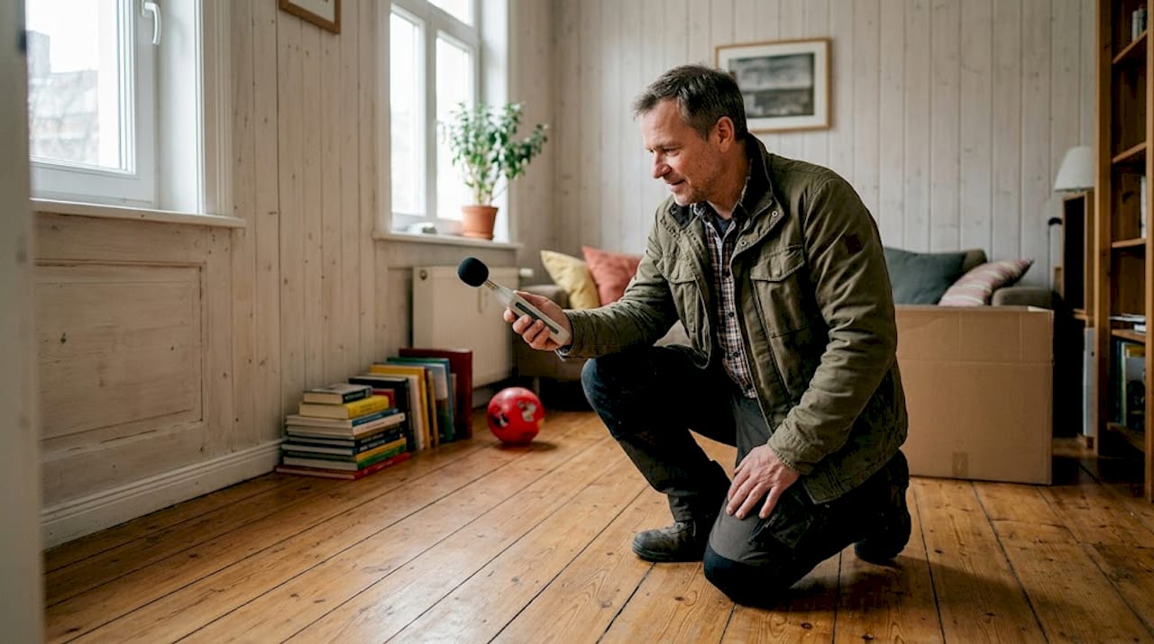 Gemütliches Wohnzimmer mit Parkettboden und professioneller Raumakustik-Analyse