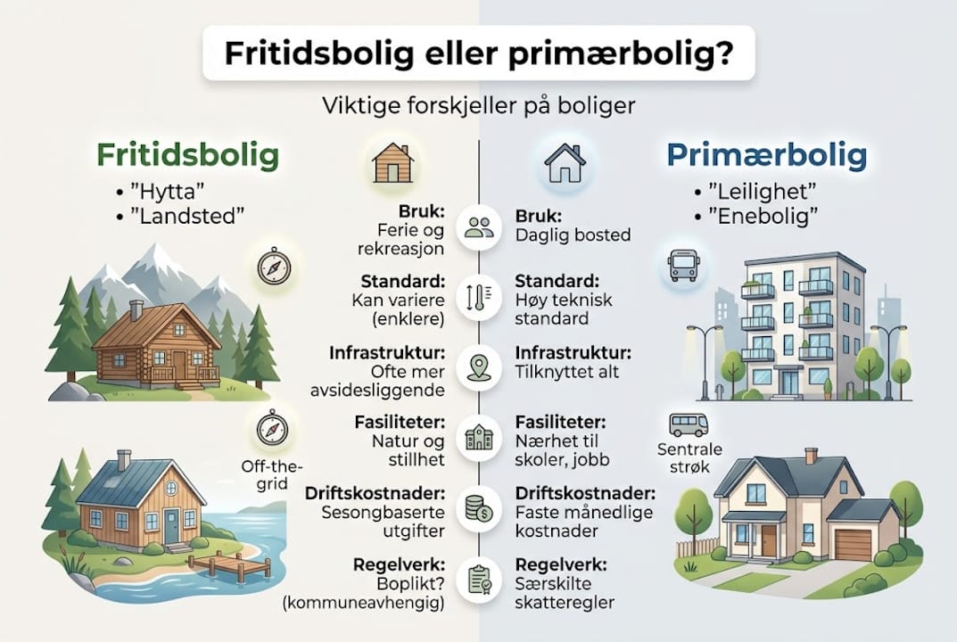 Her får du en enkel oversikt som forklarer forskjellene mellom ulike boligtyper.