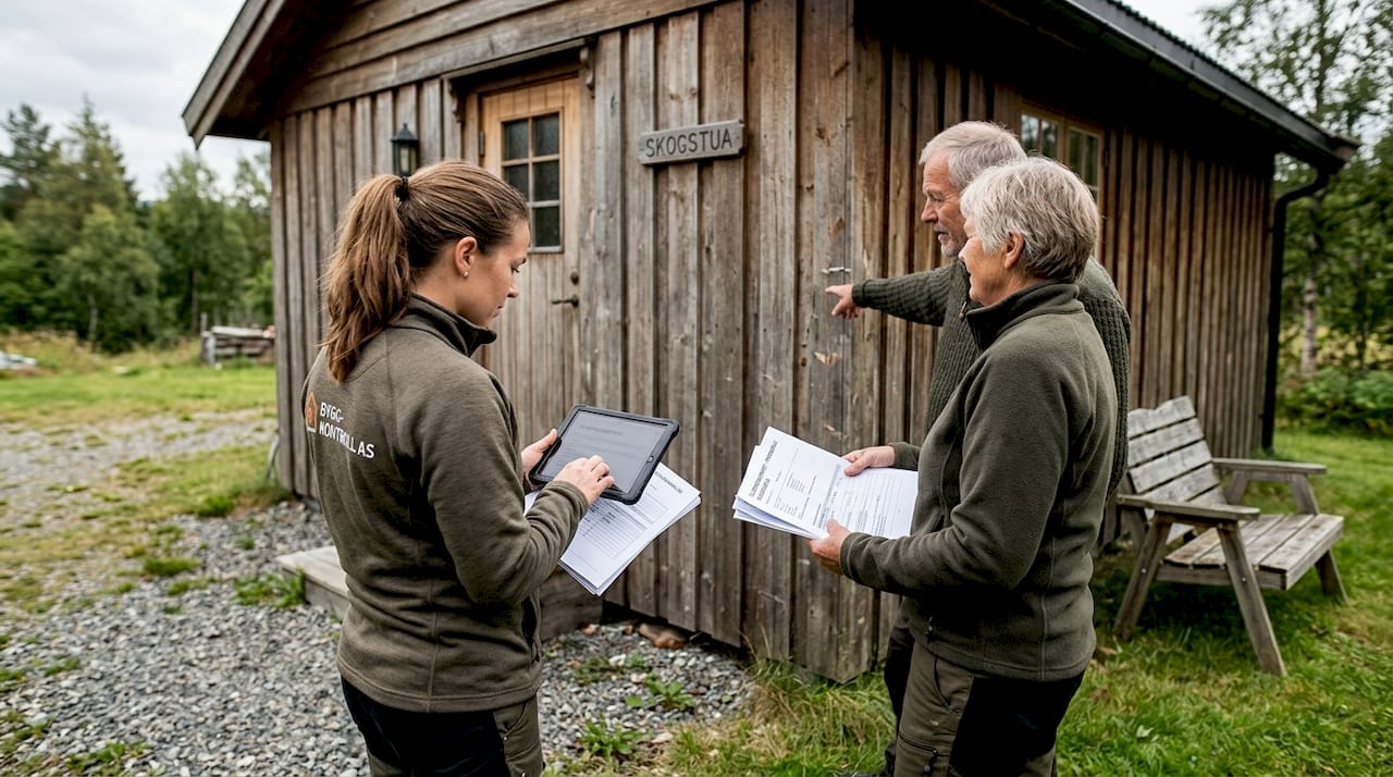 Byggesaksbehandler går gjennom regelverket med hytteeierne