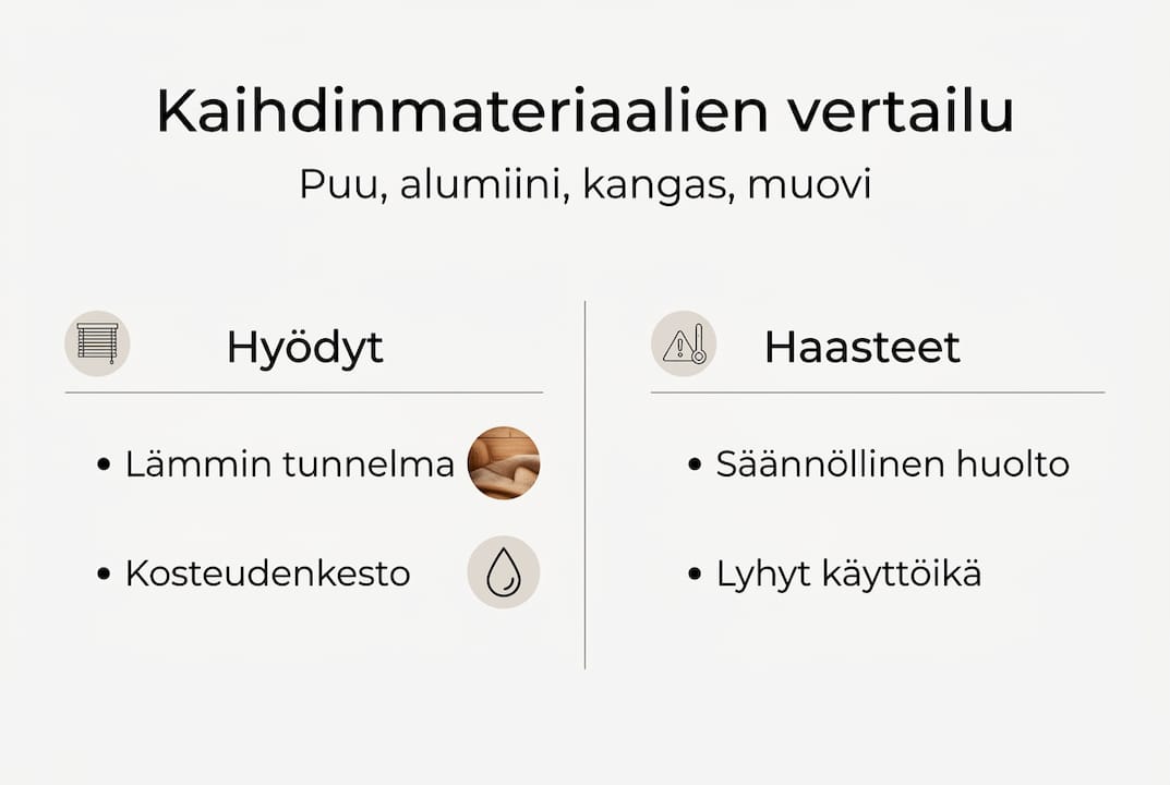 Kaihdinmateriaalien plussat ja miinukset – infografiikka