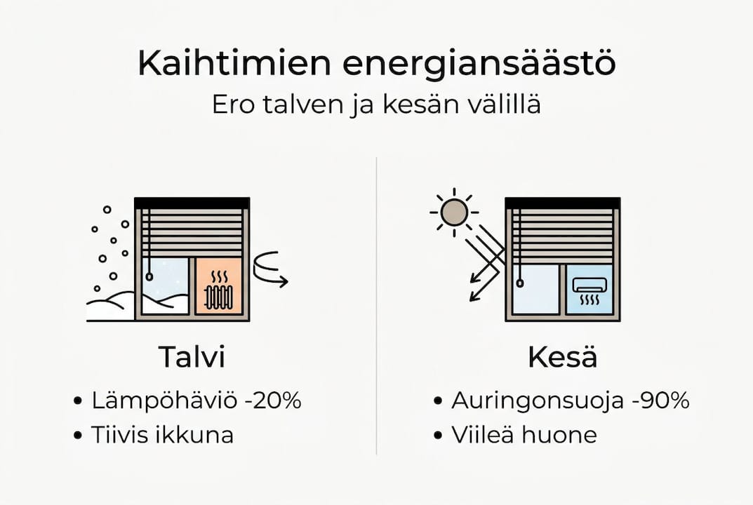 Havainnollistava kuva, joka näyttää, kuinka paljon sälekaihtimilla voi säästää energiaa