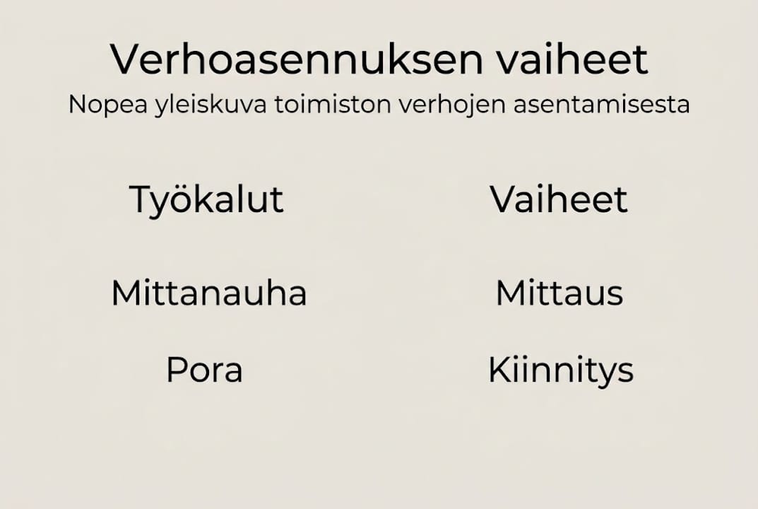 Toimiston verhojen asennus vaihe vaiheelta – opas kuvina