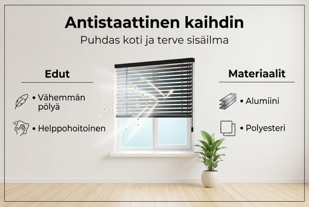Havainnollistava kuva antistaattisten kaihtimien hyödyistä ja käytetyistä materiaaleista