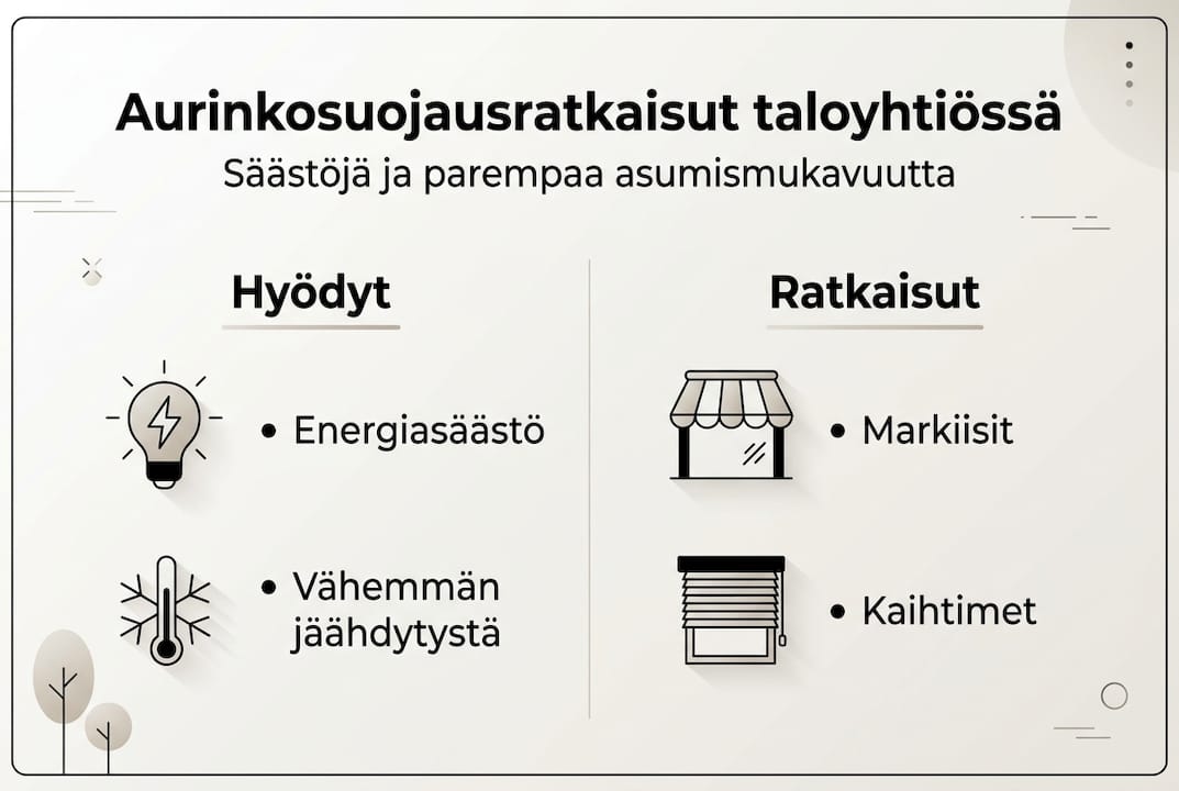 Infografiikka: Aurinkosuojauksen tuomat edut taloyhtiöille