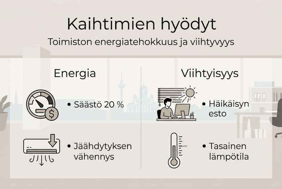 Kuvallinen katsaus toimistojen kaihtimien hyötyihin Helsingissä