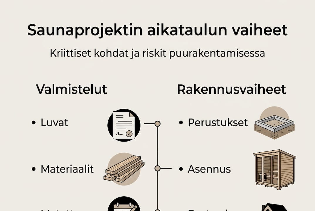 Infografiikka: Saunarakentamisen vaiheet ja aikataulu