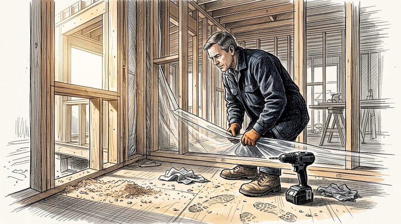 Työntekijä tarkastaa puurungon höyrynsulkua