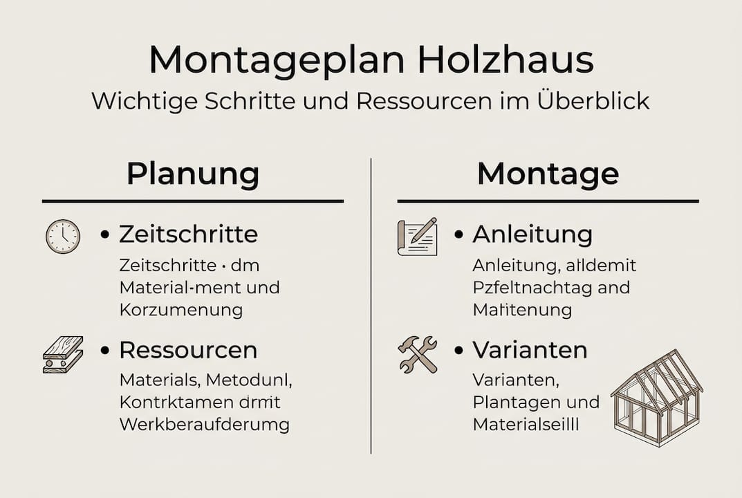 Überblick: Inhalte und Ablaufplan für die Montage eines Holzhauses (Infografik)