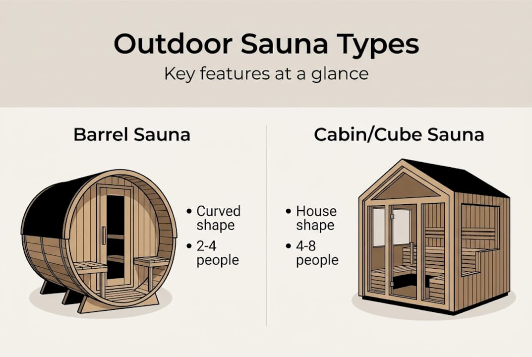 Infographic comparing outdoor sauna types