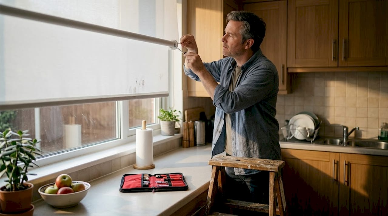 Mies säätää keittiön kaihdinta