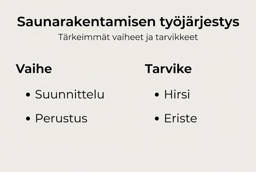 Kaavio: Saunan rakentamisen vaiheet