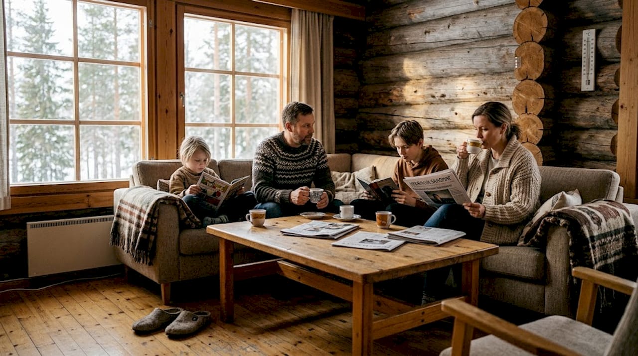 Cozy insulated Finnish log cabin interior