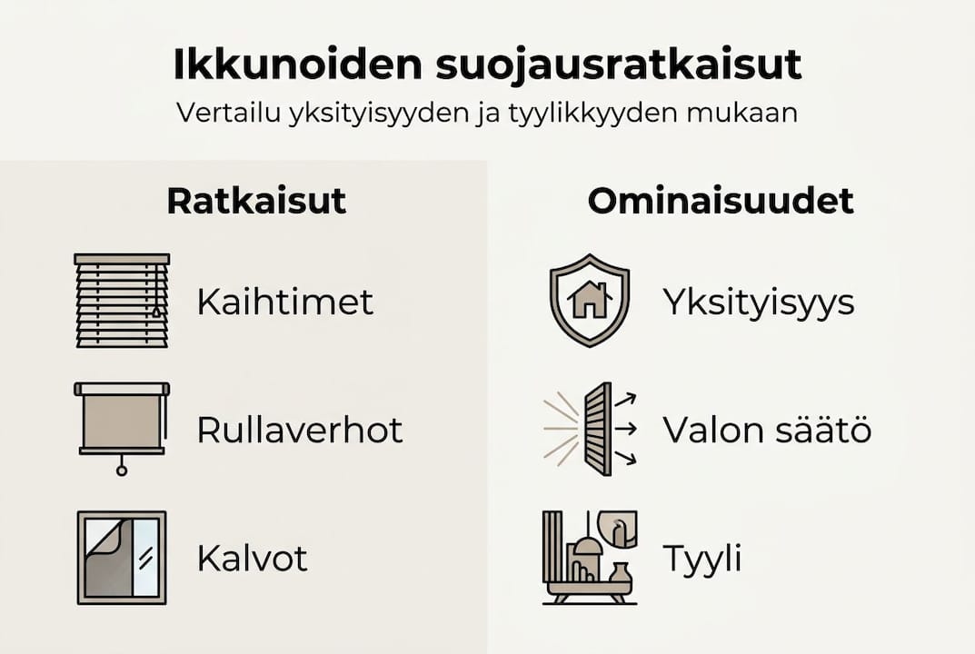 Yhteenveto eri ikkunasuojausvaihtoehdoista – infografiikka