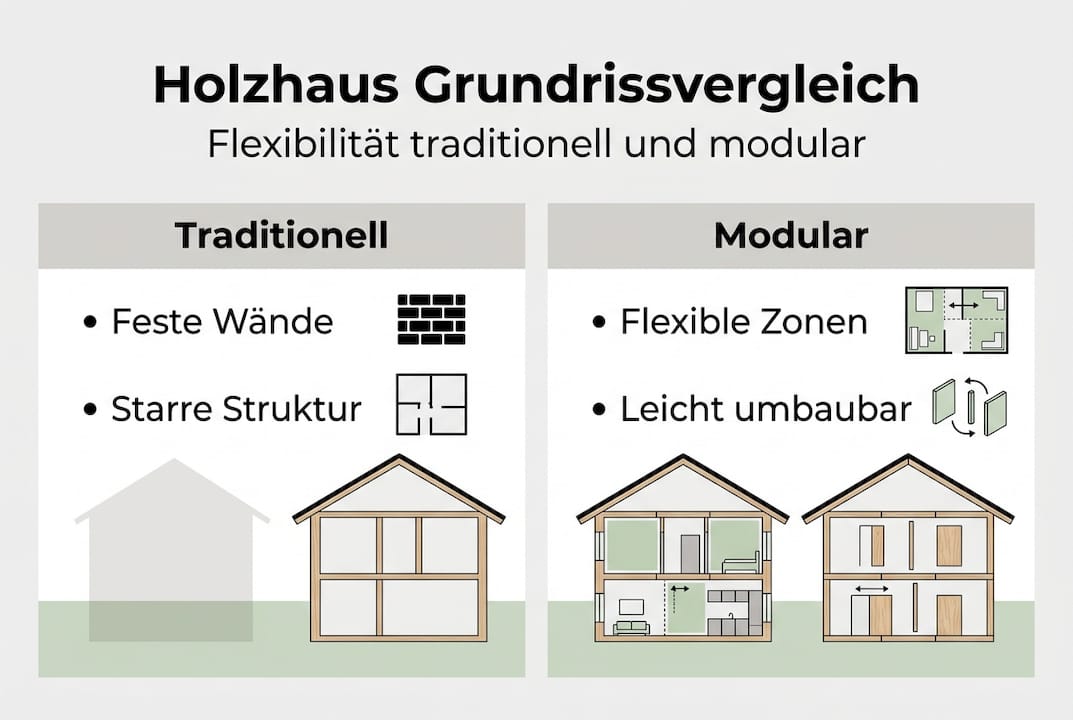 Übersichtliche Grafik stellt verschiedene Grundrissvarianten beim Holzhausbau vor