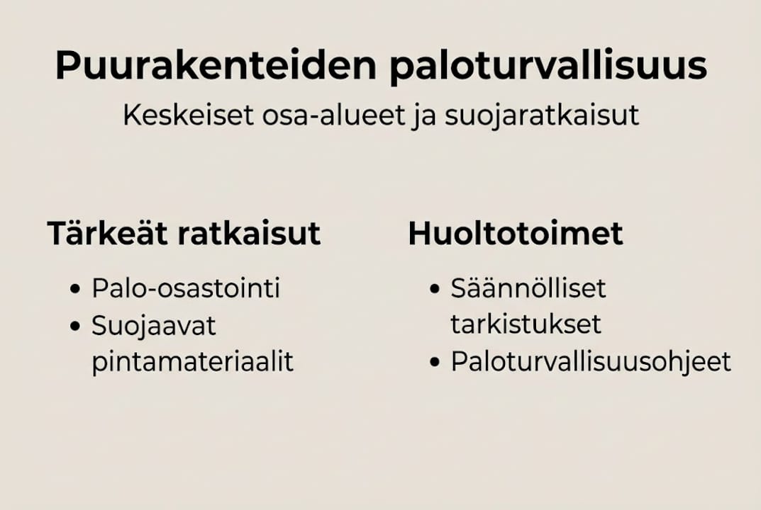 Puurakentamisen paloturvallisuuden tärkeimmät seikat – tiivis infografiikka