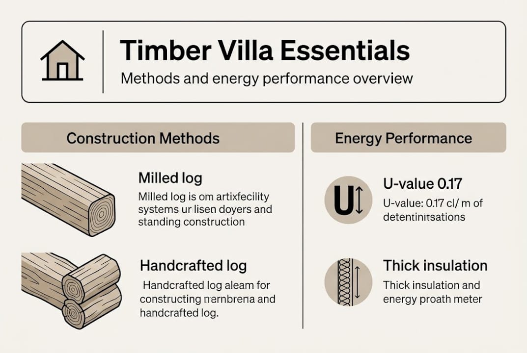 Infographic showing timber villa methods and insulation