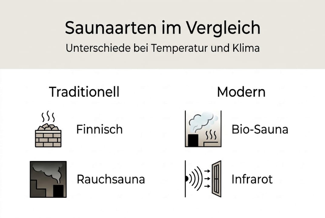Grafik zeigt die Unterschiede zwischen klassischen und modernen Saunaformen auf
