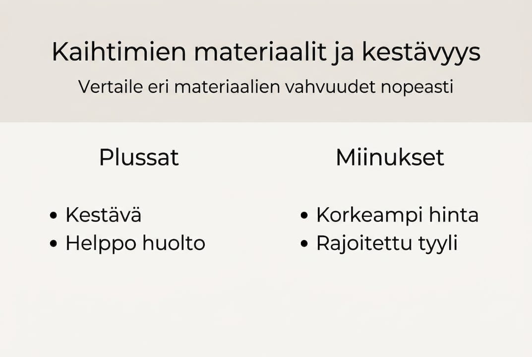 Tutustu kaihtimien eri materiaalien kestävyyteen havainnollisen infografiikan avulla.