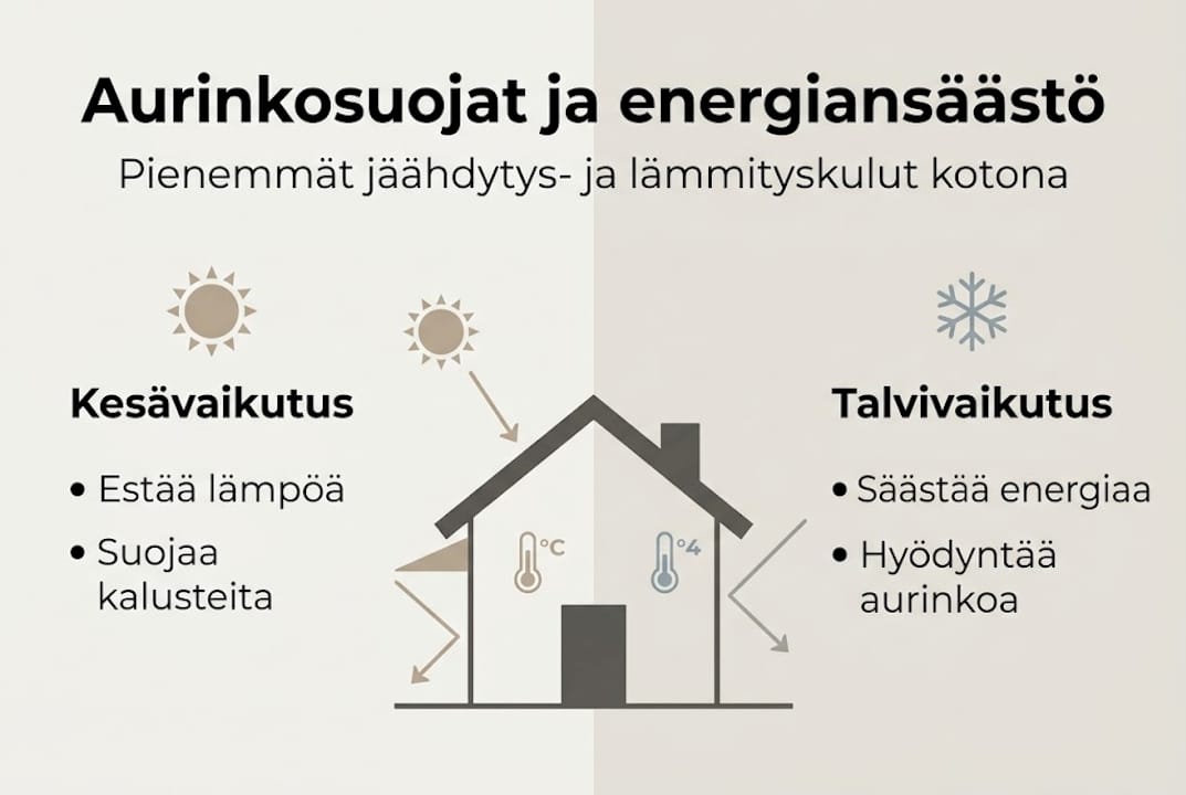 Aurinkosuojien energiatehokkuus – tietopaketti kuvina