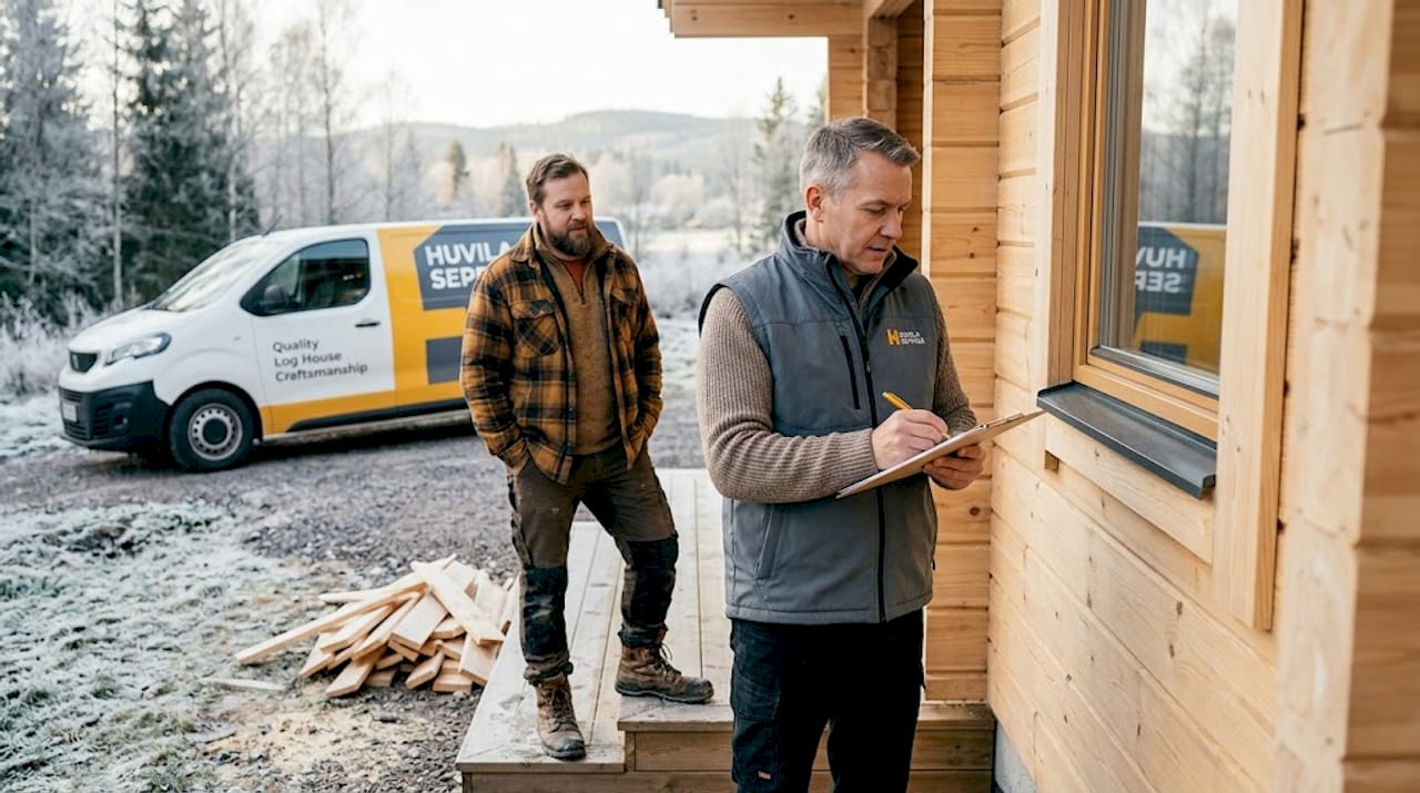 Building Permits for Timber Homes in Finland: A Clear Guide 3 Building inspector examines timber house in Finland