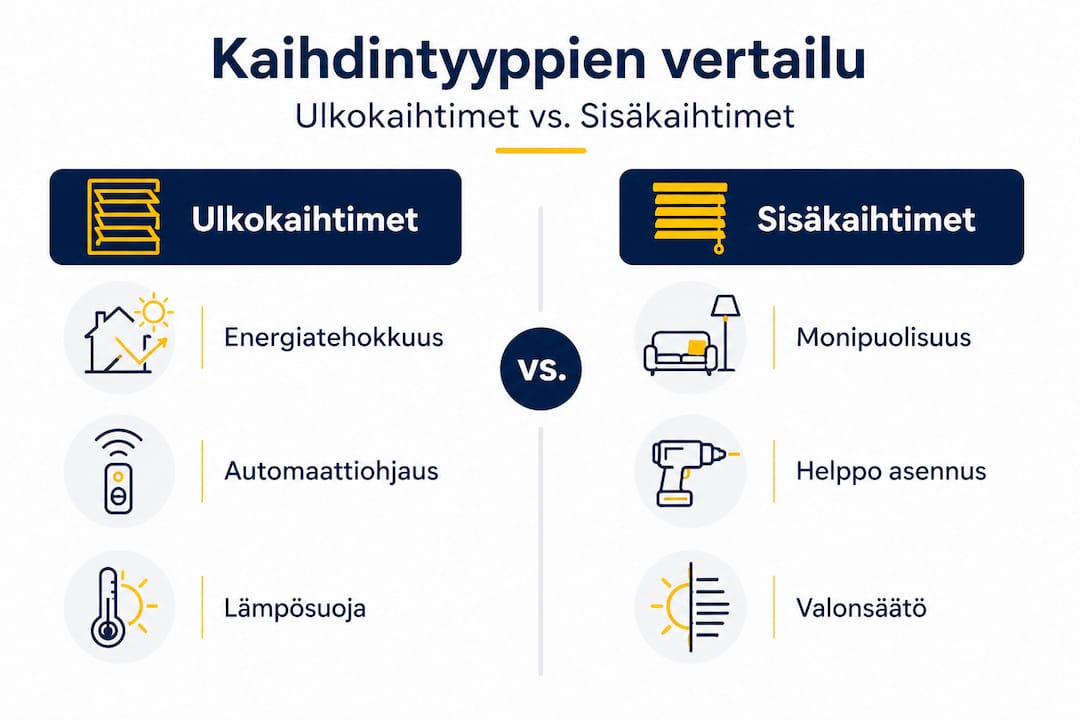 Havainnollinen vertailu ulko- ja sisäpuolisten sälekaihtimien eroista
