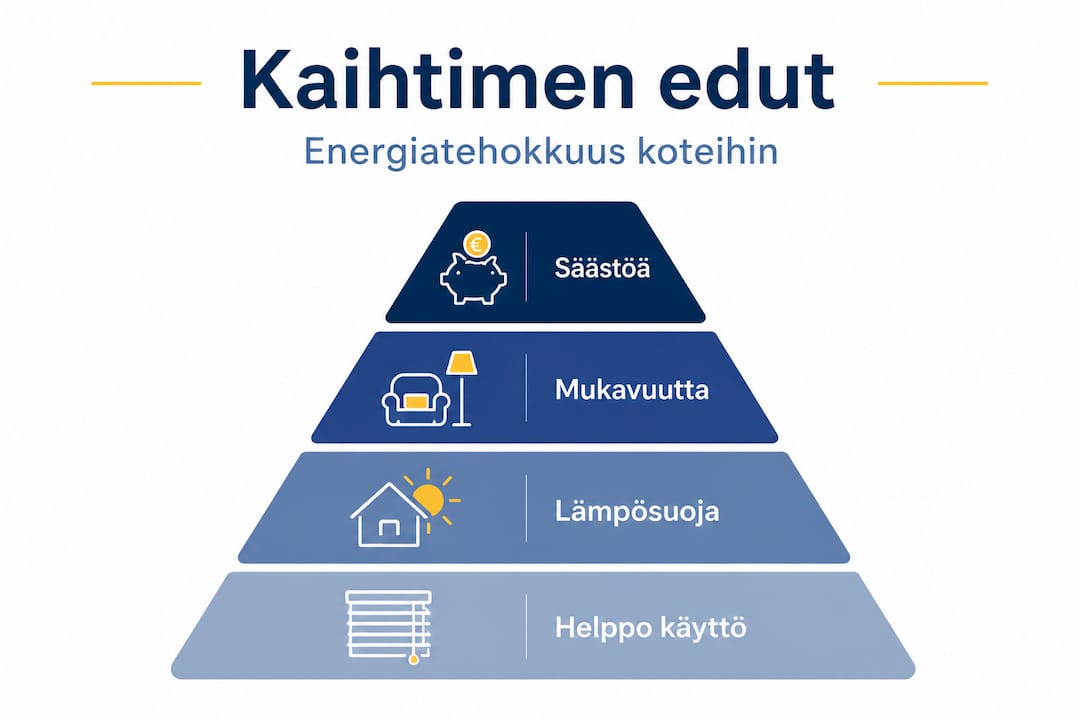 Kaihtimien energiansäästöedut havainnollistettuna pyramidikaaviona