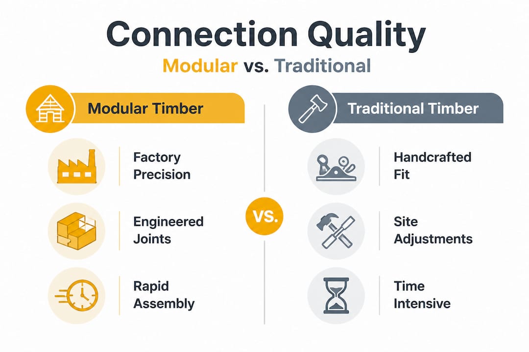 Modular timber builds: a clear guide for Finnish homes 3 Infographic comparing modular vs traditional timber connections