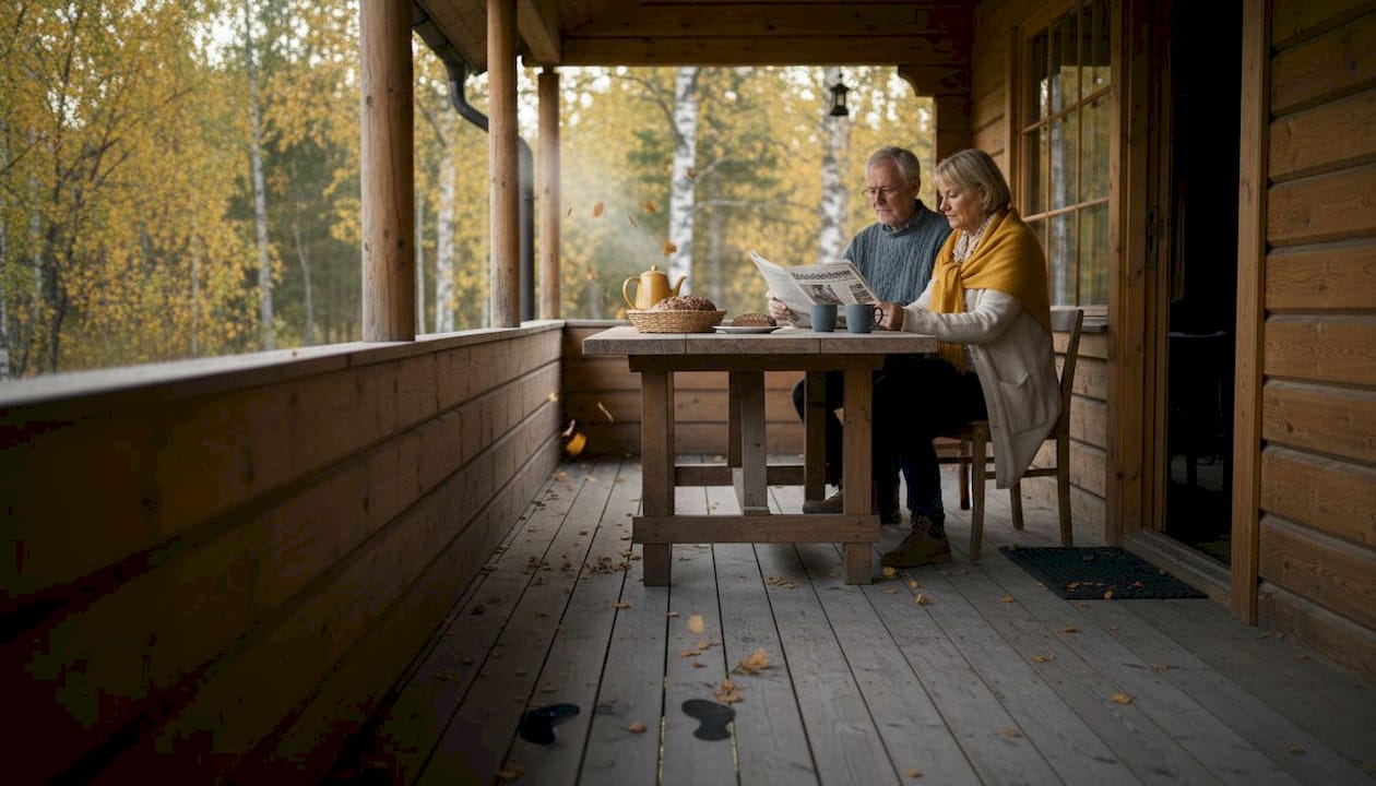 Warum eine Veranda am Holzhaus Komfort und Alltag verbessert 3 Die Veranda am finnischen Sommerhaus – mehr als nur ein Ort zum Sitzen: Hier spielt sich das Leben ab. Ob beim Frühstück im Freien, beim Lesen in der Abendsonne oder beim geselligen Beisammensein mit Familie und Freunden – die Veranda ist das Herzstück des finnischen Sommerhauslebens.