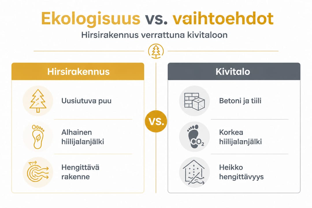 Hirsirakennusten merkitys ja hyödyt Suomen rakentajalle 3 Havainnollistava vertailu: hirsitalon ja kivitalon ekologiset edut