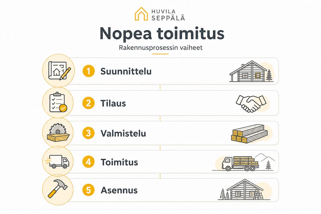 Näin varmistat nopean toimituksen rakennusprosessissa 3 Infografiikka: Rakennusprojektin nopean toimituksen vaiheet