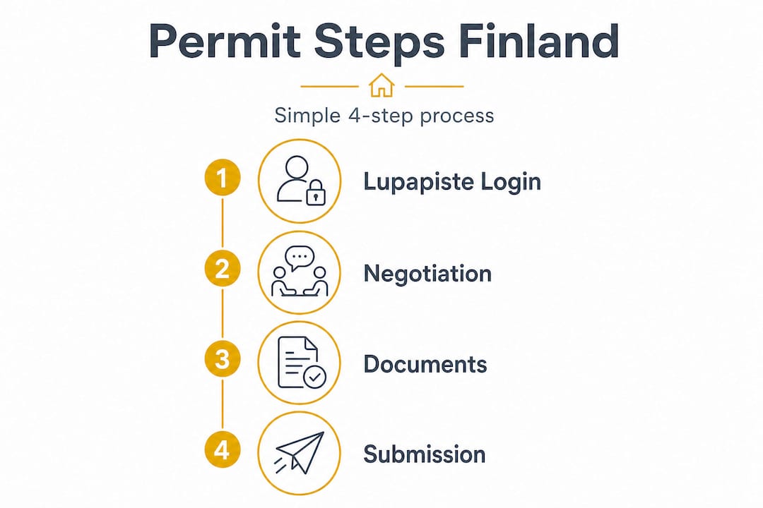 How to get building permits in Finland: step-by-step guide 2 Infographic showing Finland permit steps process