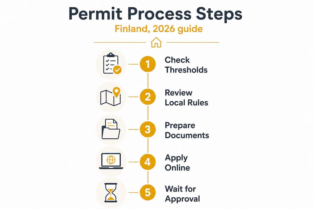 How to get a building permit in Finland: 2026 guide 3 Infographic showing Finnish permit application steps