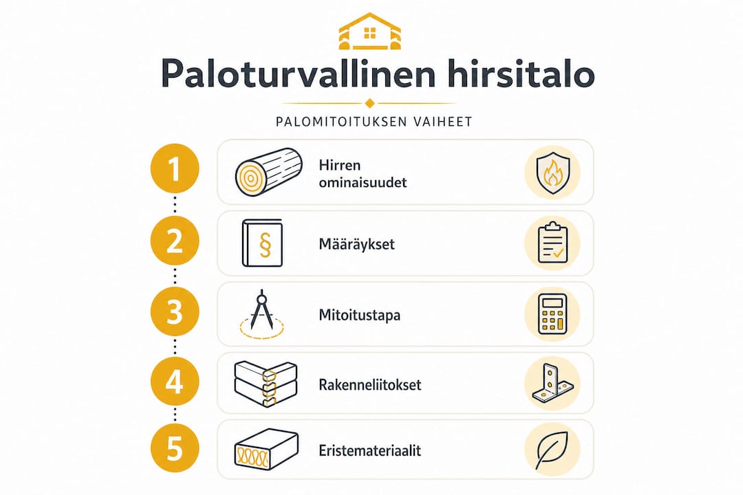 Hirsitalojen paloturvallisuus: opas turvalliseen rakentamiseen 2 Hirsitalon paloturvallisuus – tärkeimmät ohjeet selkeänä infograafina
