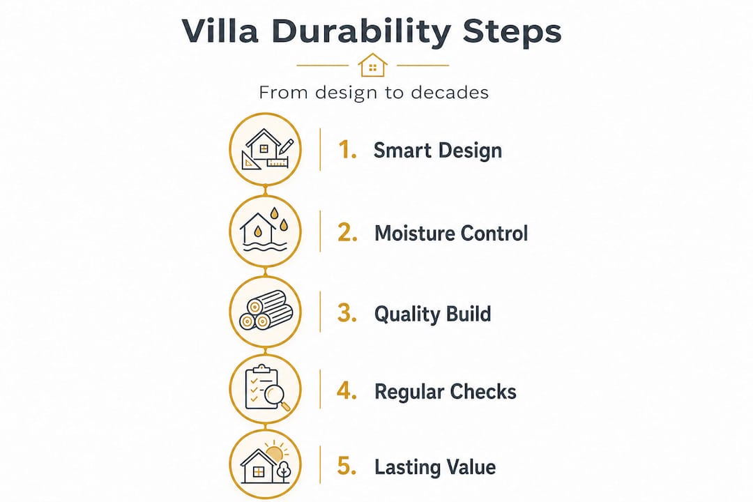 Why timber villa durability protects your investment for decades 2 Villa durability process flow infographic