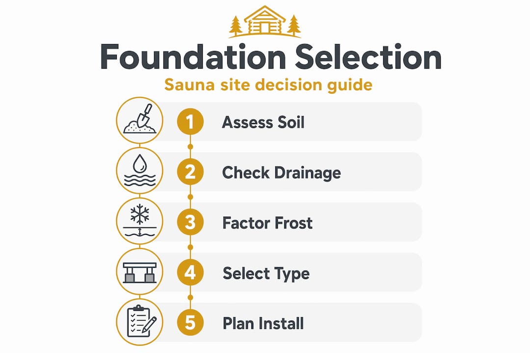 Sauna foundations explained: Build stable timber saunas 3 Infographic showing steps to select sauna foundation