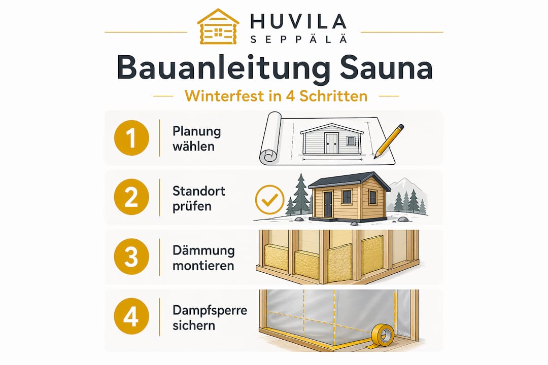 Winterfeste Sauna bauen: Schritt-für-Schritt für Hausbesitzer 2 Infografik: So bauen Sie Ihre Sauna fit für den Winter – Schritt für Schritt
