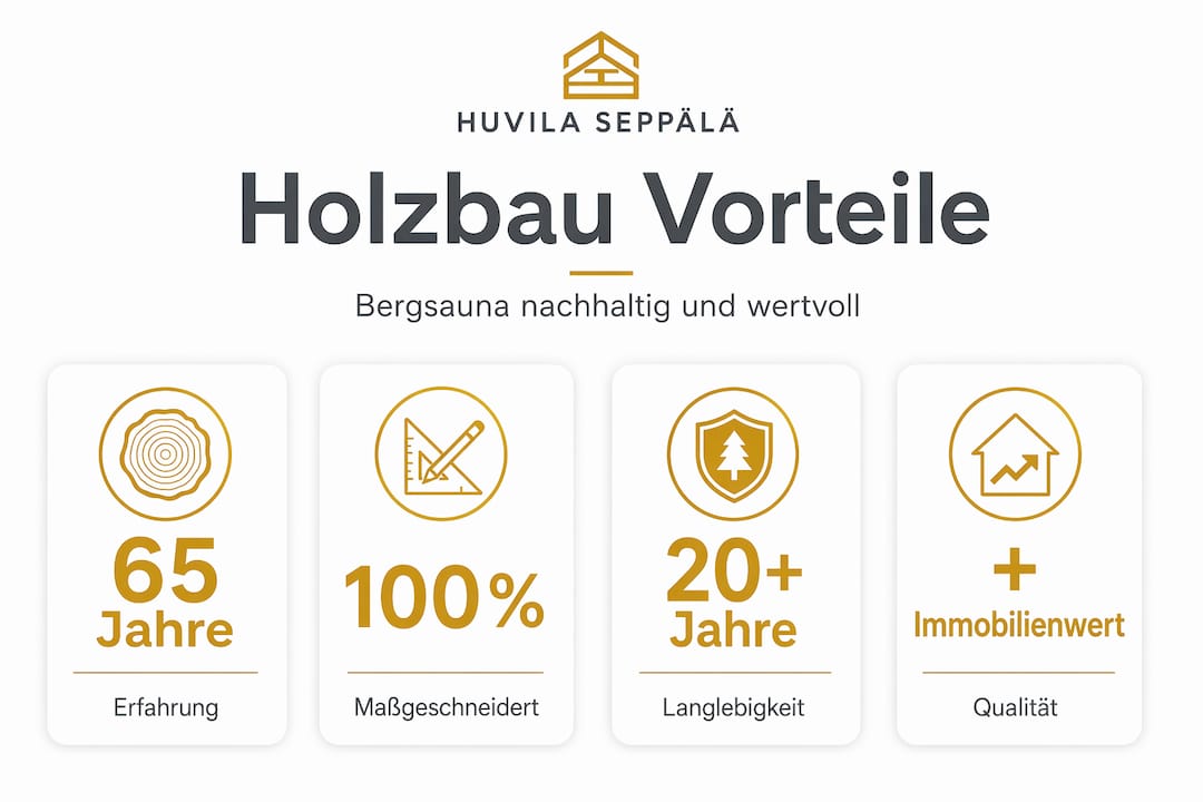 Bergsauna planen: Guide für Holzbau und individuelles Design 2 Infografik: Die nachhaltigen Vorteile des Holzbaus bei Bergsaunen im Überblick