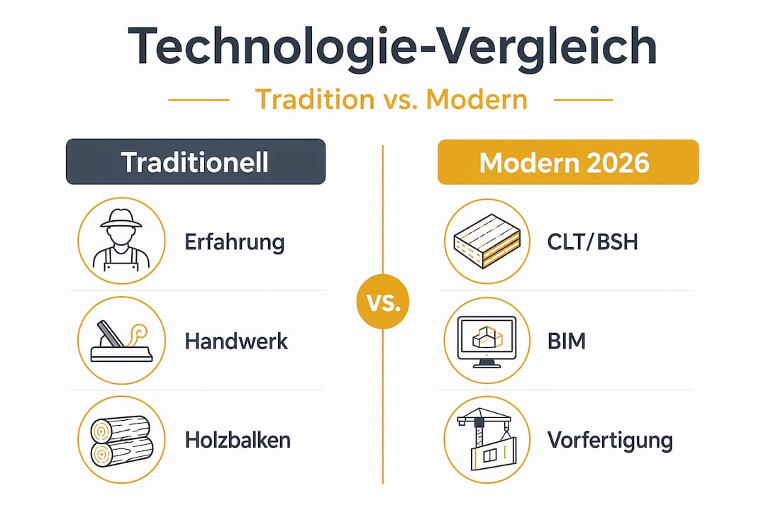 Holzbau-Trends 2026: Innovationen für Ihr Projekt in Finnland 3 Infografik: Traditionelle Holzverarbeitung im Vergleich zu modernen Holztechnologien