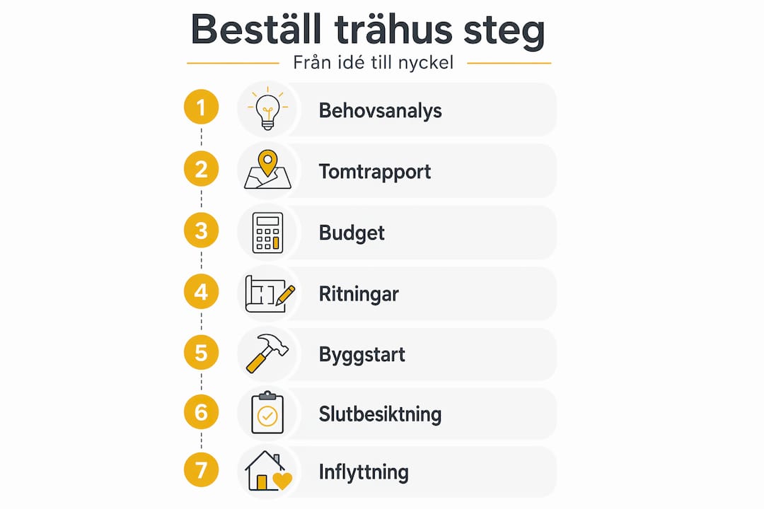 Så beställer du skräddarsydda trähus: Komplett guide 2 Guide: Så går det till att beställa ett trähus – steg för steg i en infograf