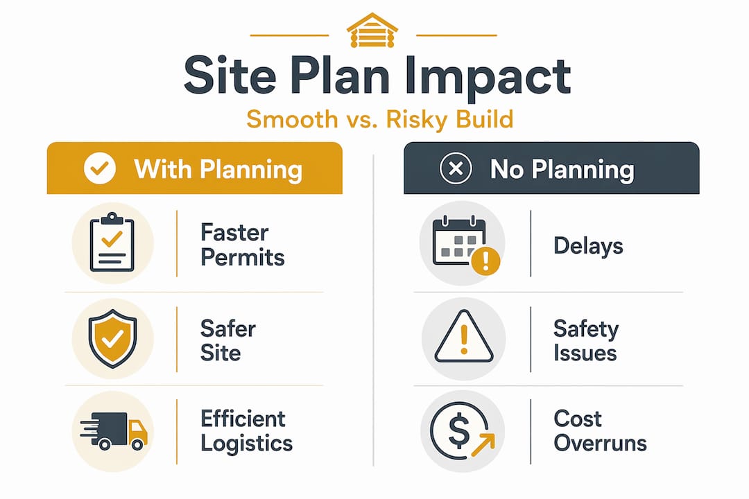 Role of site planning in construction for Finnish timber homes 3 Infographic comparing planned versus unplanned construction