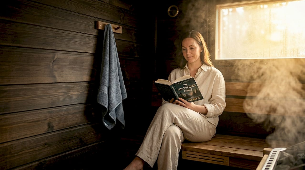 What defines premium sauna interiors: a guide 3 Person reading in sauna with visible air vents