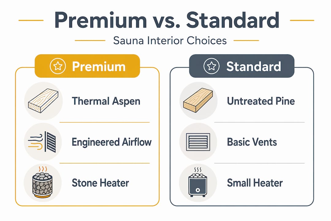 What defines premium sauna interiors: a guide 2 Infographic comparing premium and standard sauna features